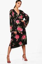 Boohoo Ola Oriental Piped Wrap Midi Dress