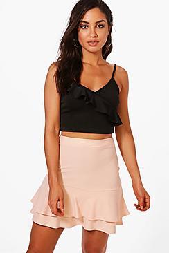 Boohoo Double Ruffle Hem Mini Skirt