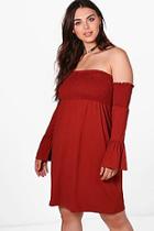 Boohoo Plus Lucy Shirred Off The Shoulder Dress