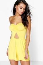 Boohoo Bella Bandeau Cut Out Front Jersey Playsuit Yellow