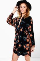 Boohoo Lara Floral Paisley Border Print Shirt Dress