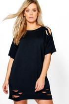 Boohoo Plus Faith Distressed T-shirt Dress Black