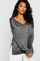 Boohoo Metallic Jumper With V Neck