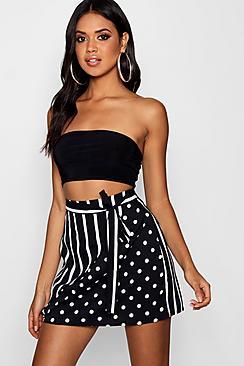 Boohoo Maisy Wrap Front Mix Print Mini Skirt
