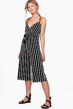 Boohoo Petite Lisa Striped Culotte Strappy Jumpsuit