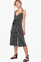 Boohoo Petite Lisa Striped Culotte Strappy Jumpsuit