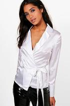Boohoo Gracie Wrap Front And Tie Plunge Shirt