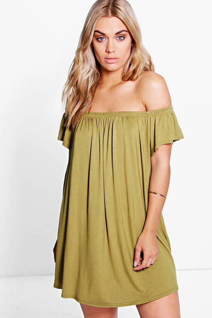 Boohoo Plus Karina Drape Sleeve Mini Dress Olive