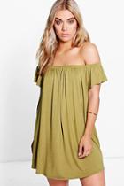 Boohoo Plus Karina Drape Sleeve Mini Dress Olive