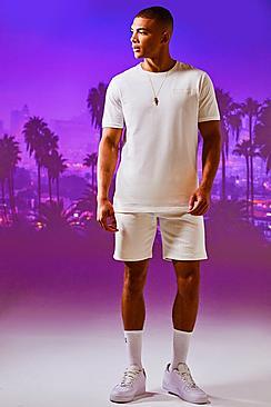 Boohoo Worldwide Man Embroidered T-shirt & Short Set