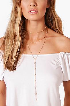 Boohoo Poppy Layered Skinny Plunge Necklace
