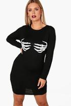 Boohoo Plus Kady Skeleton Hand Halloween Bodycon Dress