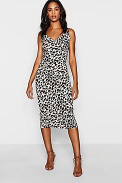 Boohoo Tall Leopard Print Cowl Neck Midi Dress