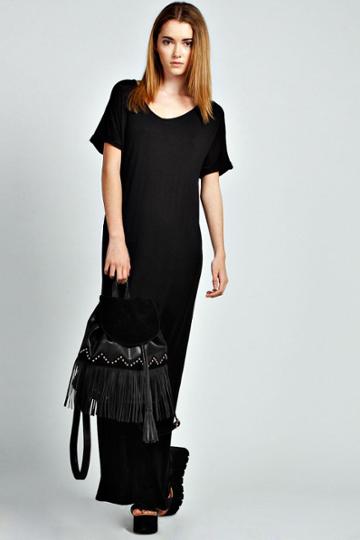 Boohoo Kelly V Neck Cap Sleeve Maxi Dress - Black