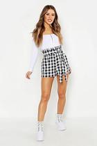 Boohoo Petite Gingham Belted Woven Tailored Shorts