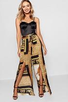 Boohoo Roisin Sateen Scarf Print Split Front Trouser