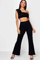 Boohoo One Shoulder Detail Crop Top And Wide Leg Trouser