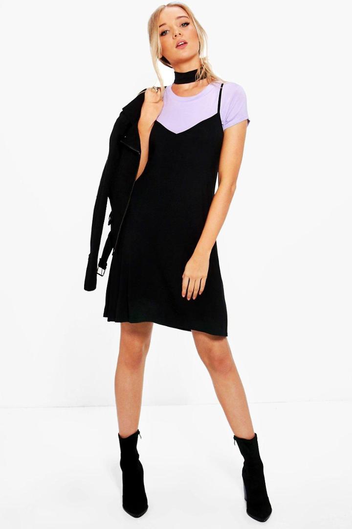 Boohoo Yasmin Choker Detail 2 In 1 Slip Dress Lilas