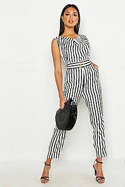 Boohoo Stripe Cowl Belted Jumpsuit