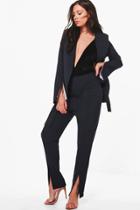 Boohoo Naomi Split Front Tailored Trouser Navy