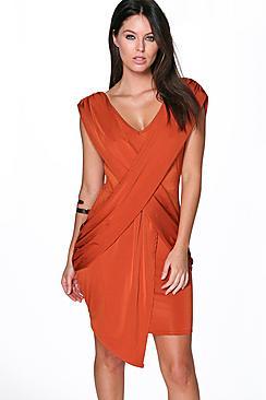 Boohoo Lydia Drape Detail Textured Bodycon Dress