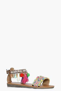 Boohoo Nancy Pom And Beaded Sandal