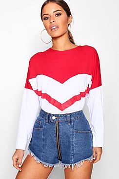 Boohoo Petite Philippa Varsity Style Long Sleeve Top