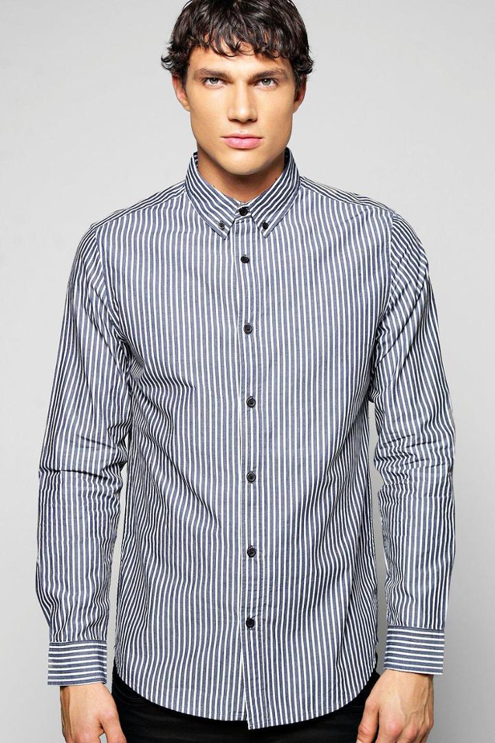 Boohoo Long Sleeve Stripe Shirt Navy