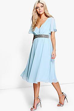 Boohoo Boutique Emi Embellished Waist Midi Dress