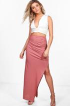 Boohoo Rosetta Rouched Side Ribbed Maxi Skirt Rose