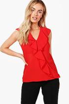 Boohoo Isabelle Ruffle Front Sleeveless Blouse
