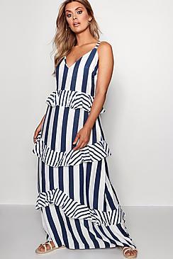 Boohoo Plus Paige Ruffle Detail Stripe Maxi Dress