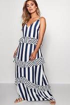 Boohoo Plus Paige Ruffle Detail Stripe Maxi Dress