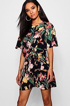 Boohoo Petite Floral Knot Front Shift Dress