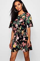 Boohoo Petite Floral Knot Front Shift Dress