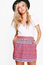 Boohoo Bea Woven Aztec Mini Skirt Rose