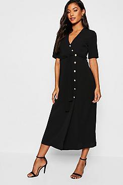 Boohoo Gold Button Wrap Midi Dress