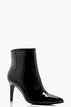 Boohoo Maisie Patent Pointed Mid Heel Ankle Boot