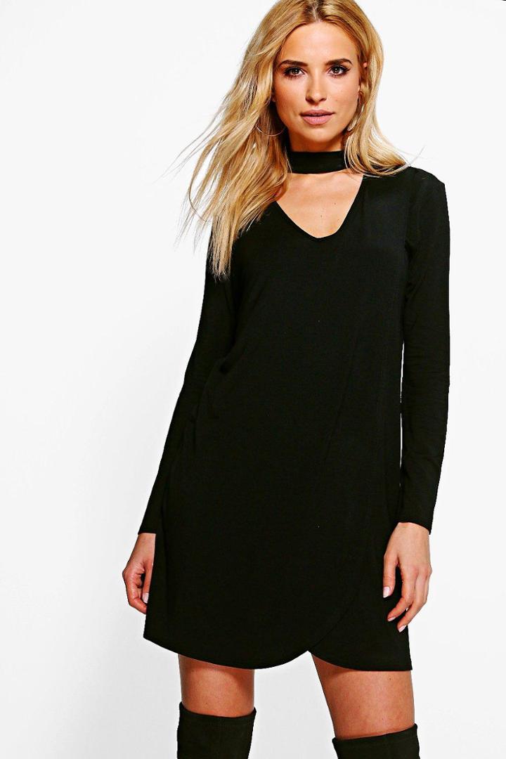 Boohoo Eliana Choker Wrap Shift Dress Black