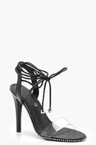 Boohoo Alexis Studded Wrap Strap Clear Band Heels