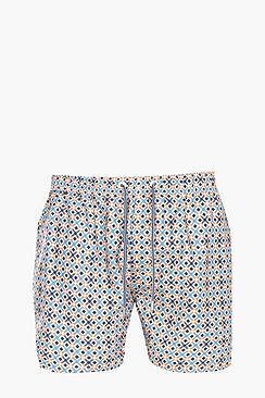 Boohoo Orange Geo Print Swim Short