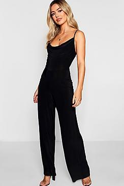 Boohoo Petite Slinky Cowl Neck Jumpsuit