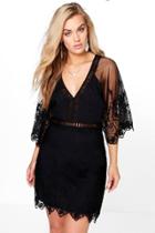 Boohoo Plus Skye Boutique Crochet Wide Sleeve Dress Black