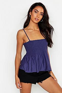 Boohoo Shirred Square Neck Cami