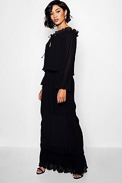 Boohoo Tall Amy Double Layer Micro Frill Maxi Dress