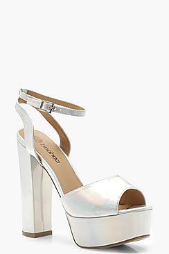 Boohoo Iridescent Sky Scraper Platform Heels