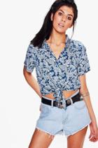 Boohoo Tabitha Paisley Crop Blouse Royal