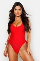 Boohoo Lace Up Side Swimsuit