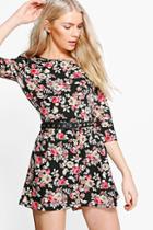 Boohoo Faye Floral 3/4 Sleeve Playsuit Multi