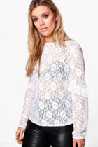 Boohoo Plus Luanne Lace Ruffle Sleeve Top Cream